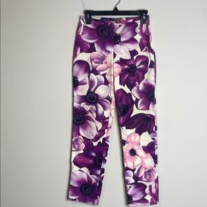 Versace | Women’s Y2K Purple Floral Print Cotton Ankle Pants Size 2